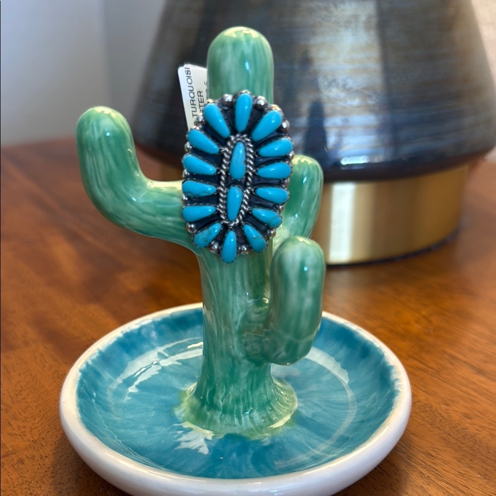 Native American Turquoise sterling silver cluster Statement Ring